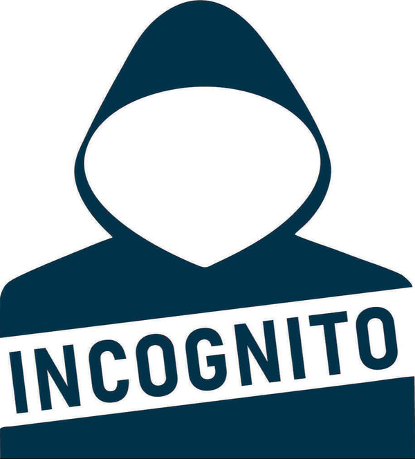 Incognito symbol with a hooded figure and 'INCOGNITO' text on a white background